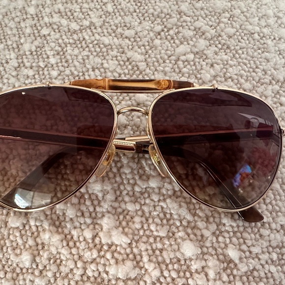 Gucci Accessories - GUCCI Bamboo and Gold Aviator Sunglasses